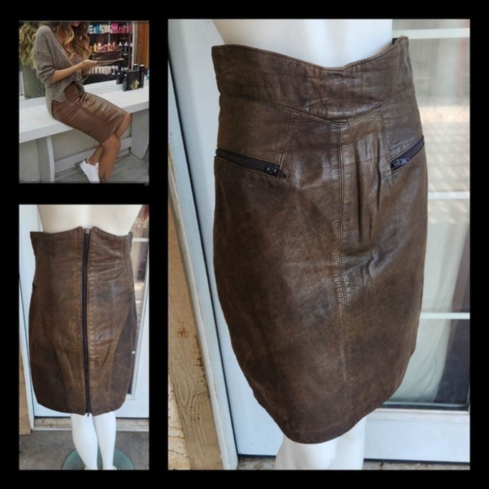 💋💋❤️Genuine SOFT Leather High‎ Waisted Skirt , Vintage Club Pelle Skirt, 1970s
